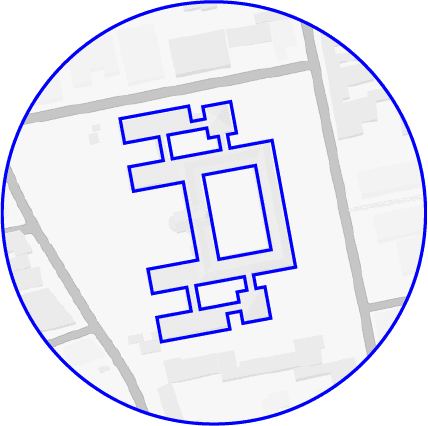 Map highlighting the building footprint of Via Etnea 595, Catania.